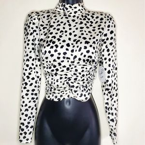 NEW Rabbit Rose Dalmatian Print Novelty Crop Blouse [XS]